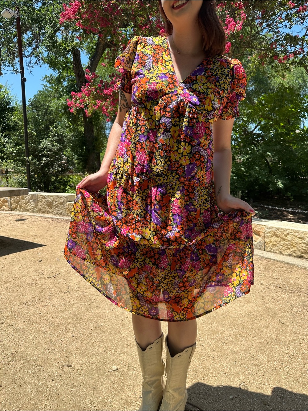 ASOS INFLUENCE TIE CROSS BACK FLORAL MIDI DRESS